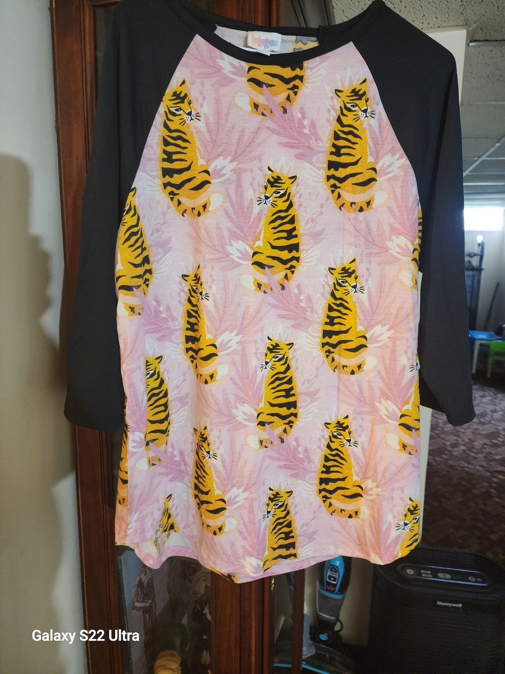 LuLaRoe Pink Tiger Print with Black Sleeves